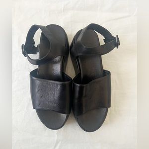 Black leather platform sandals